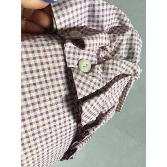 Vtg 1960's Cotton Prairie Bonnet Button Scallop Edges Purple And White Gingham - Picture 7 of 9